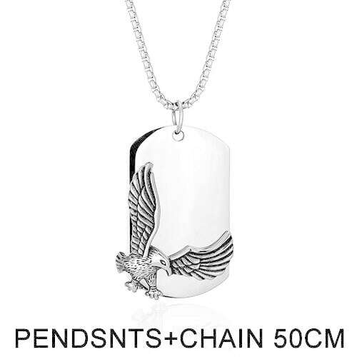 KIMLUD, Male European American Eagle Army Pendant Necklace woman Retro Gothic Necklace Men Stainless Steel Long Tag Punk Accessories Hot, steel Color B, KIMLUD Womens Clothes