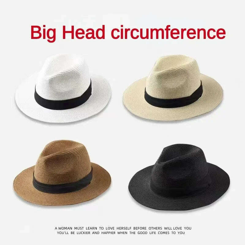 KIMLUD, Male Foldable Big Head Straw Hat Panama Summer Outdoors Cowboy Hat Sandy Beach Sun Hats Man Plus Size Fedora Hat 57CM 60CM 64CM, KIMLUD Womens Clothes