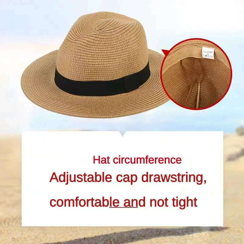 KIMLUD, Male Foldable Big Head Straw Hat Panama Summer Outdoors Cowboy Hat Sandy Beach Sun Hats Man Plus Size Fedora Hat 57CM 60CM 64CM, KIMLUD Womens Clothes