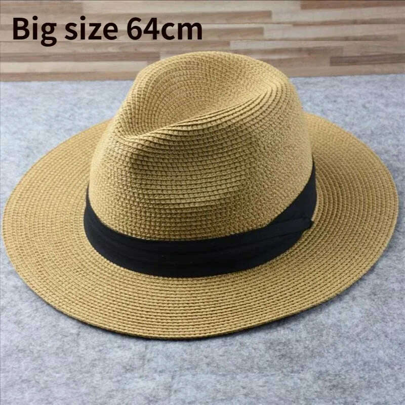 KIMLUD, Male Foldable Big Head Straw Hat Panama Summer Outdoors Cowboy Hat Sandy Beach Sun Hats Man Plus Size Fedora Hat 57CM 60CM 64CM, KIMLUD Womens Clothes