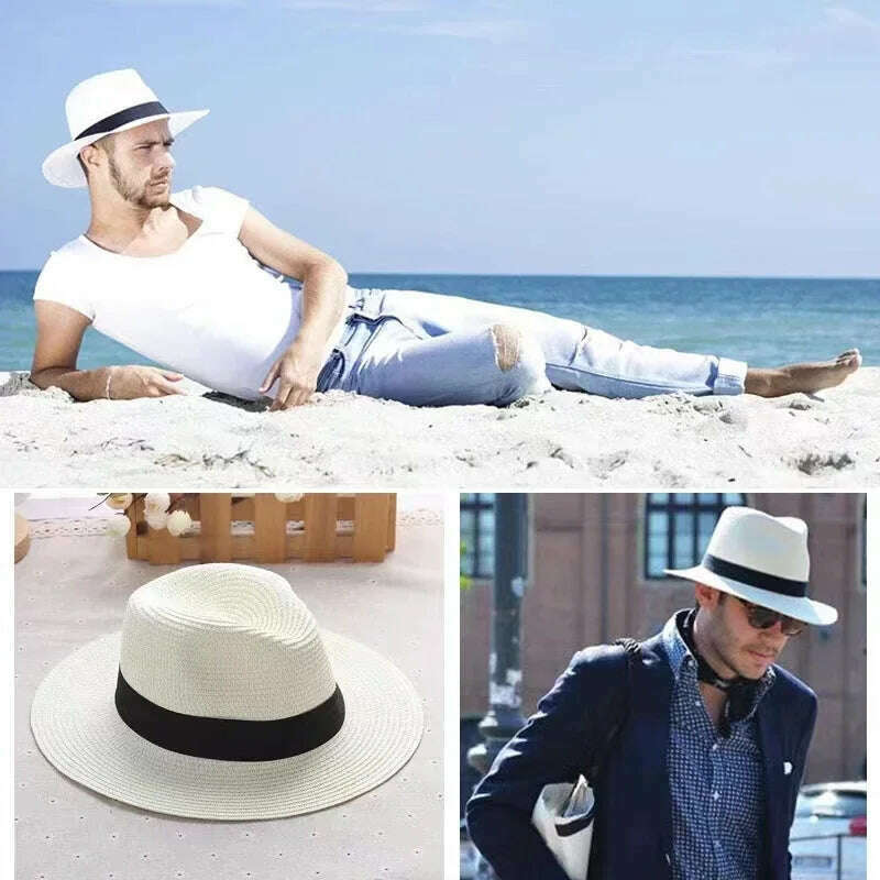 KIMLUD, Male Foldable Big Head Straw Hat Panama Summer Outdoors Cowboy Hat Sandy Beach Sun Hats Man Plus Size Fedora Hat 57CM 60CM 64CM, KIMLUD Womens Clothes