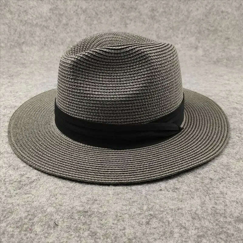 KIMLUD, Male Foldable Big Head Straw Hat Panama Summer Outdoors Cowboy Hat Sandy Beach Sun Hats Man Plus Size Fedora Hat 57CM 60CM 64CM, gray / 61cm-64cm, KIMLUD Womens Clothes