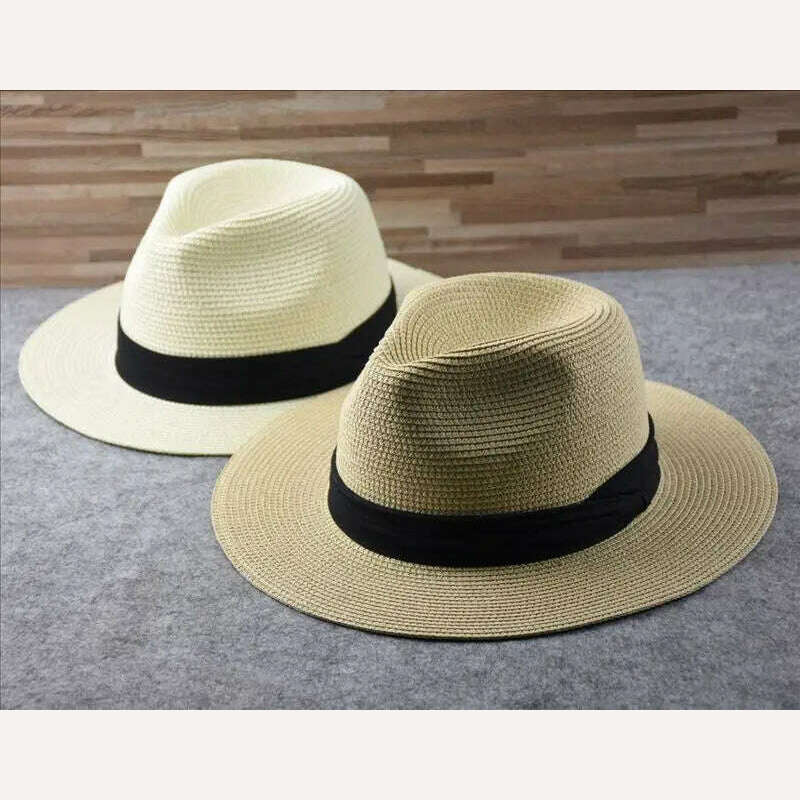 KIMLUD, Male Foldable Big Head Straw Hat Panama Summer Outdoors Cowboy Hat Sandy Beach Sun Hats Man Plus Size Fedora Hat 57CM 60CM 64CM, KIMLUD Womens Clothes