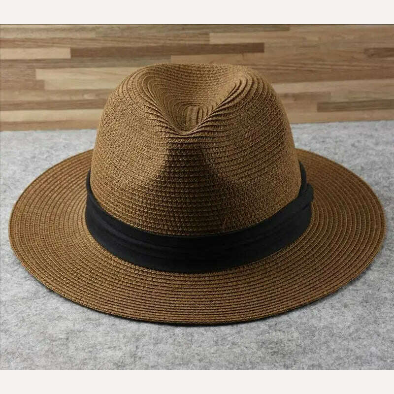 KIMLUD, Male Foldable Big Head Straw Hat Panama Summer Outdoors Cowboy Hat Sandy Beach Sun Hats Man Plus Size Fedora Hat 57CM 60CM 64CM, KIMLUD Womens Clothes