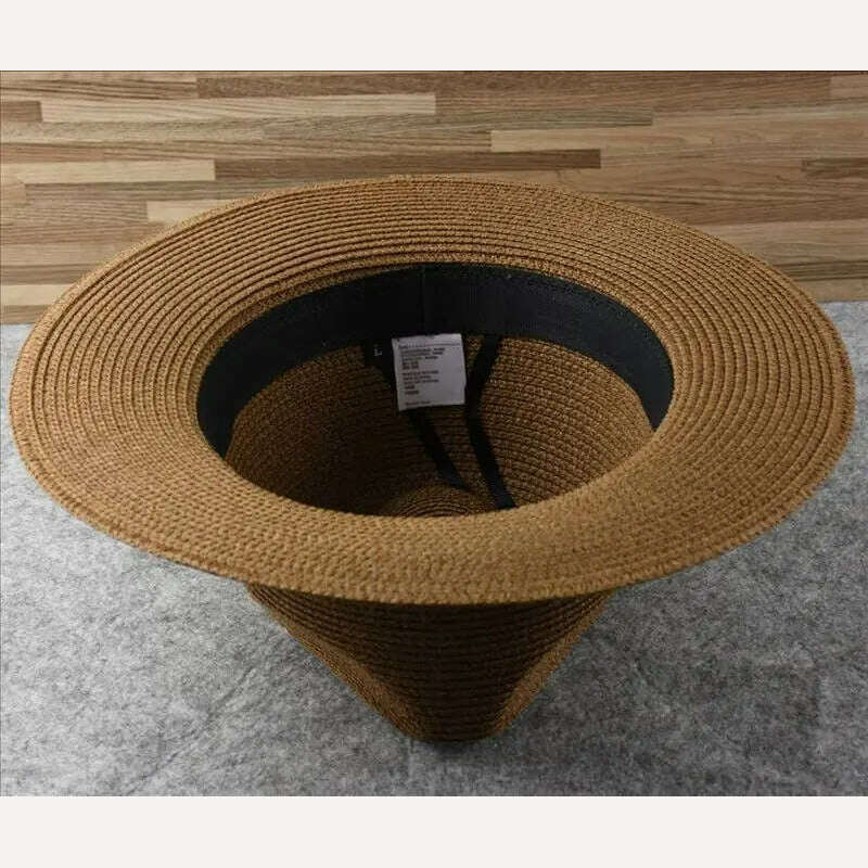 KIMLUD, Male Foldable Big Head Straw Hat Panama Summer Outdoors Cowboy Hat Sandy Beach Sun Hats Man Plus Size Fedora Hat 57CM 60CM 64CM, KIMLUD Womens Clothes