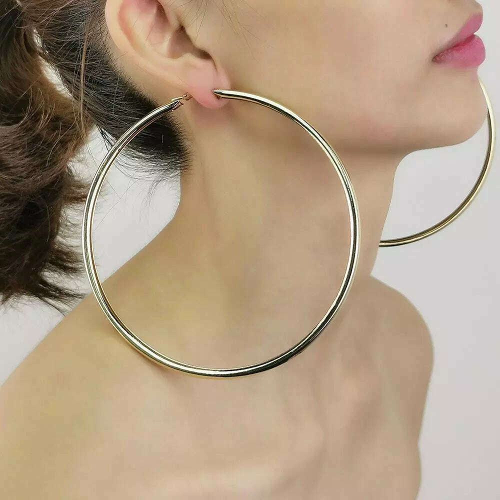 MANILAI 120mm Oversize Big Hoop Earrings Gold Color Jewelry Fashion Punk Round Metal Pipe Statement Earrings Women Large Earring, KIMLUD Women's Clothes