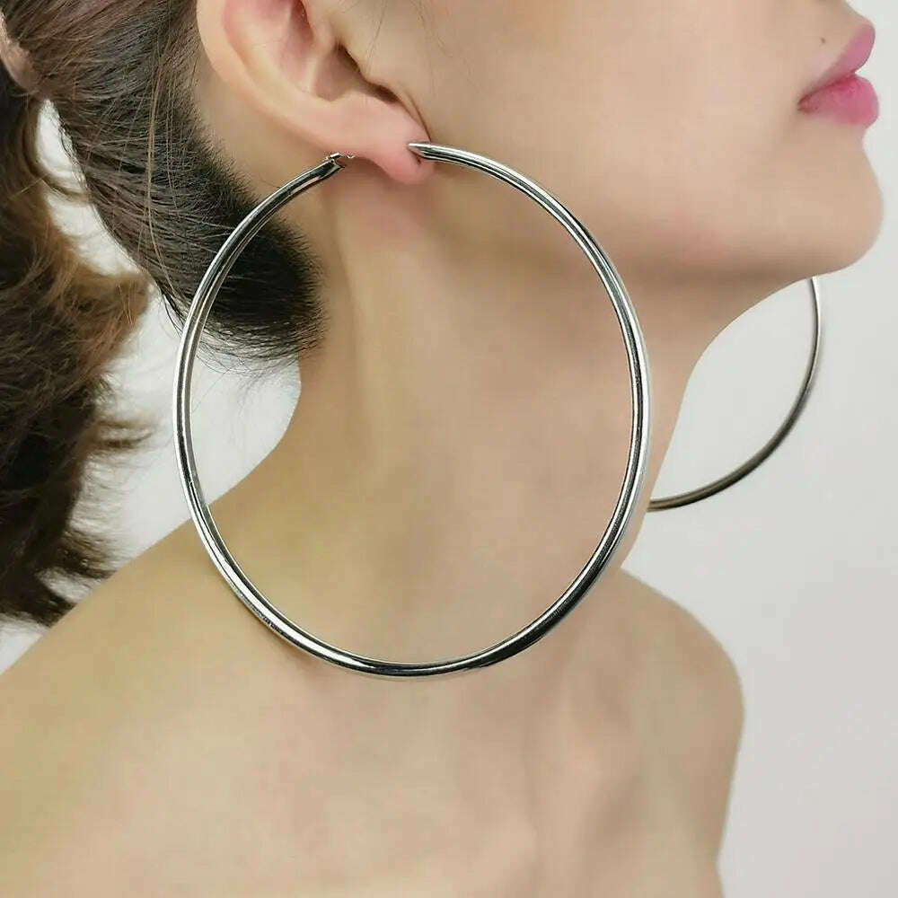 KIMLUD, MANILAI 120mm Oversize Big Hoop Earrings Gold Color Jewelry Fashion Punk Round Metal Pipe Statement Earrings Women Large Earring, KIMLUD Womens Clothes