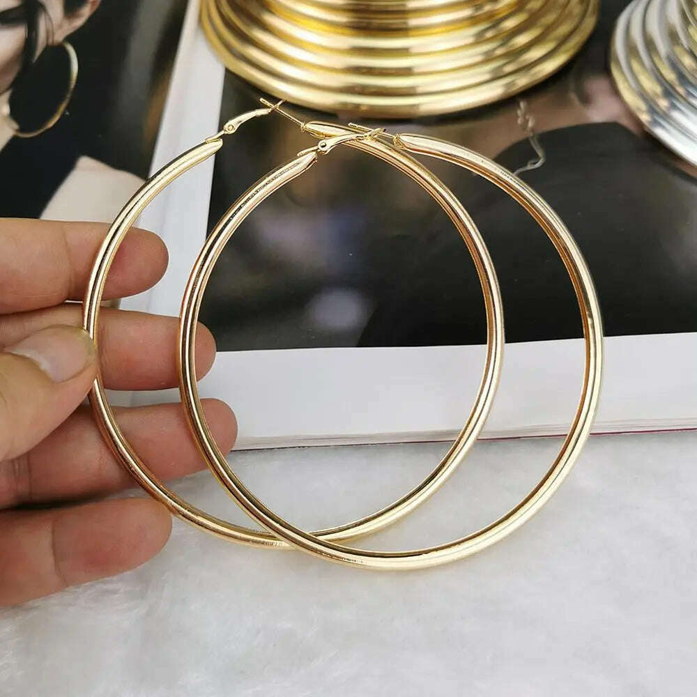 KIMLUD, MANILAI 120mm Oversize Big Hoop Earrings Gold Color Jewelry Fashion Punk Round Metal Pipe Statement Earrings Women Large Earring, KIMLUD Womens Clothes