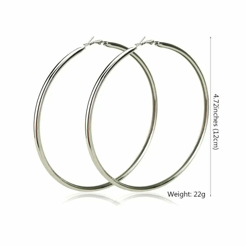 KIMLUD, MANILAI 120mm Oversize Big Hoop Earrings Gold Color Jewelry Fashion Punk Round Metal Pipe Statement Earrings Women Large Earring, KIMLUD Womens Clothes