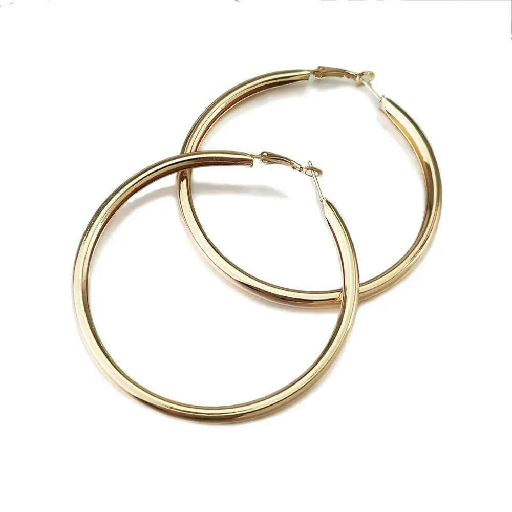 KIMLUD, MANILAI 120mm Oversize Big Hoop Earrings Gold Color Jewelry Fashion Punk Round Metal Pipe Statement Earrings Women Large Earring, Gold Color 7CM, KIMLUD Womens Clothes