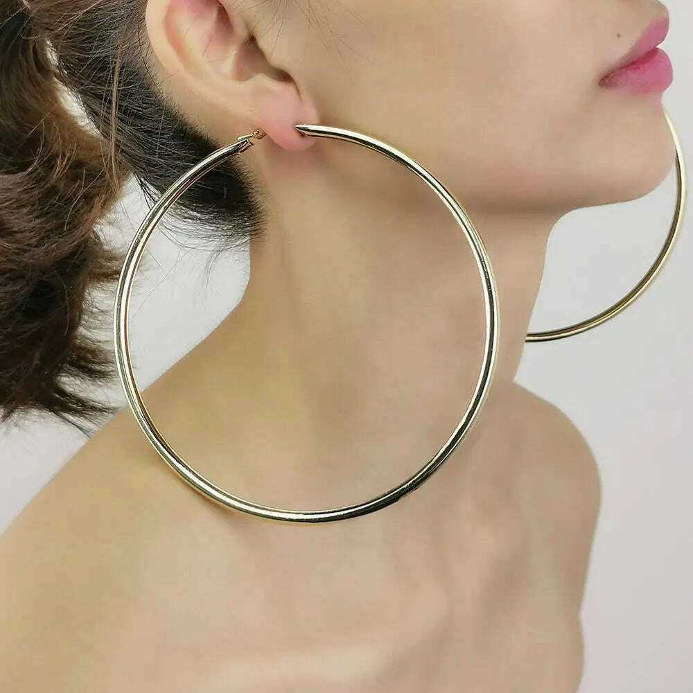 KIMLUD, MANILAI 120mm Oversize Big Hoop Earrings Gold Color Jewelry Fashion Punk Round Metal Pipe Statement Earrings Women Large Earring, Gold Color 12CM, KIMLUD APPAREL - Womens Clothes