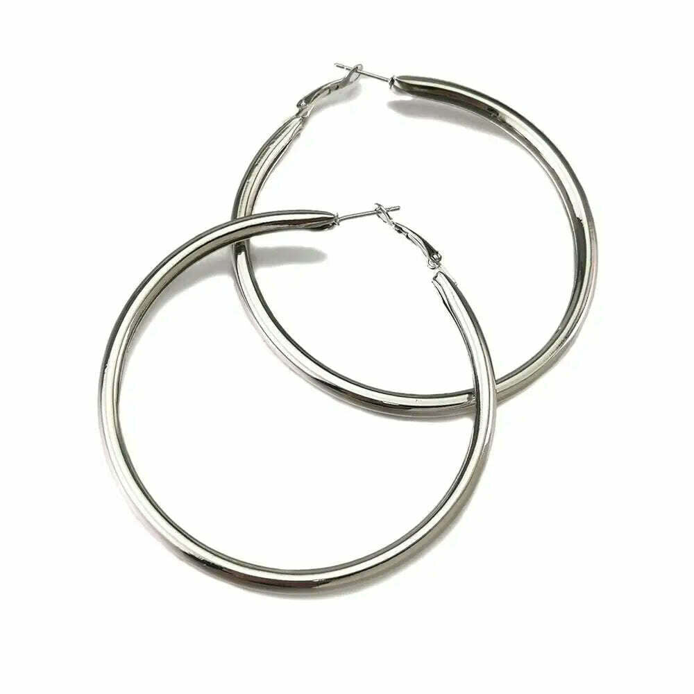 KIMLUD, MANILAI 120mm Oversize Big Hoop Earrings Gold Color Jewelry Fashion Punk Round Metal Pipe Statement Earrings Women Large Earring, Silver Color 7CM, KIMLUD Womens Clothes
