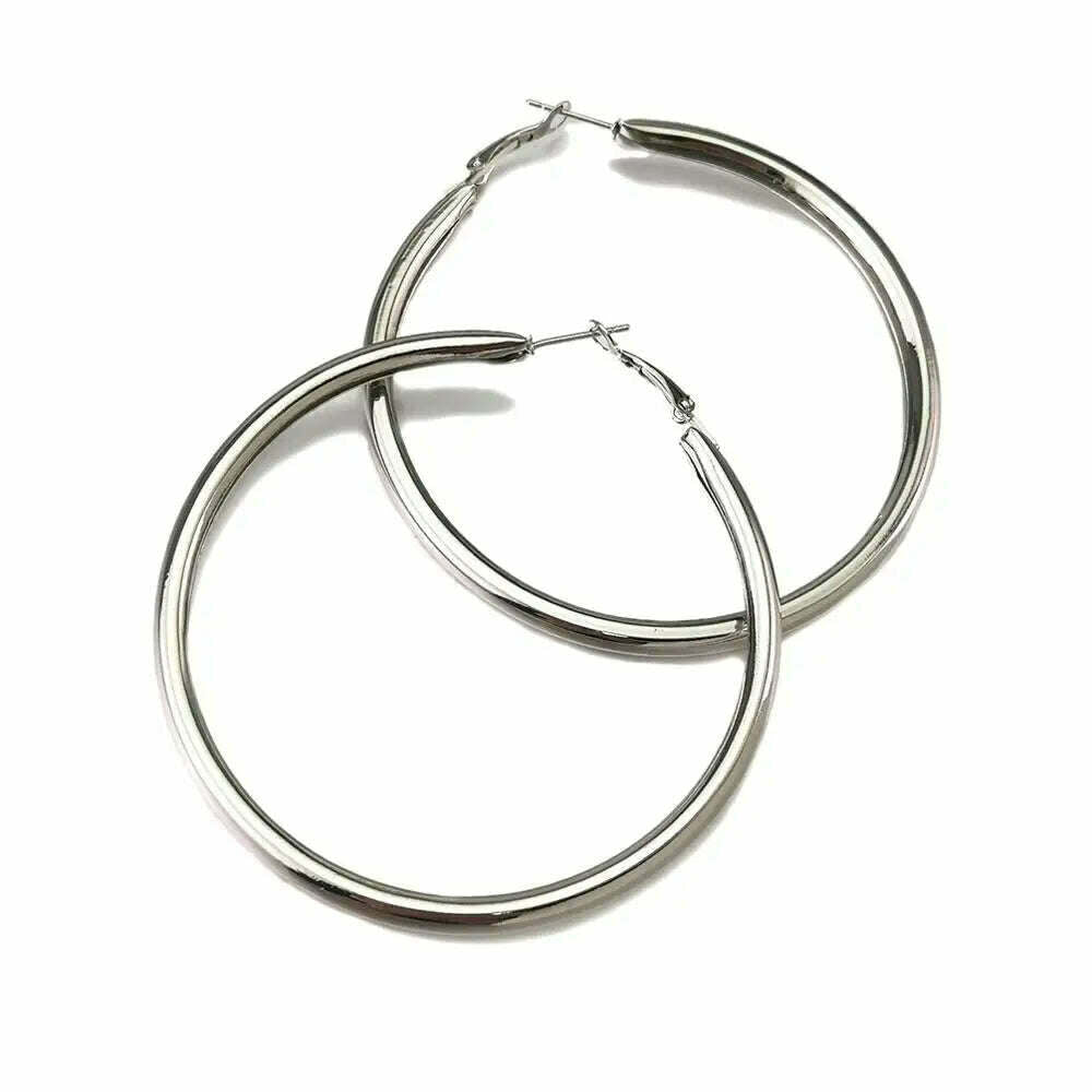 KIMLUD, MANILAI 120mm Oversize Big Hoop Earrings Gold Color Jewelry Fashion Punk Round Metal Pipe Statement Earrings Women Large Earring, Silver Color 7CM, KIMLUD APPAREL - Womens Clothes
