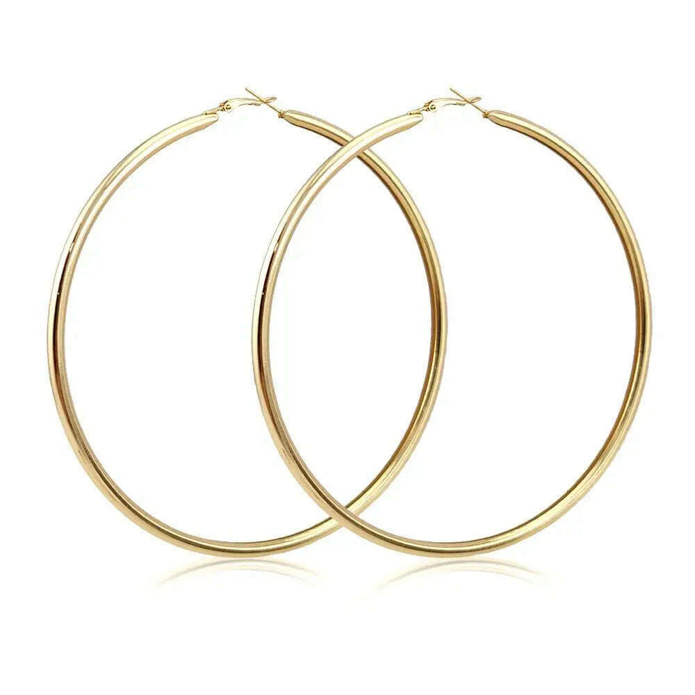 KIMLUD, MANILAI 120mm Oversize Big Hoop Earrings Gold Color Jewelry Fashion Punk Round Metal Pipe Statement Earrings Women Large Earring, Gold Color 10CM, KIMLUD Womens Clothes