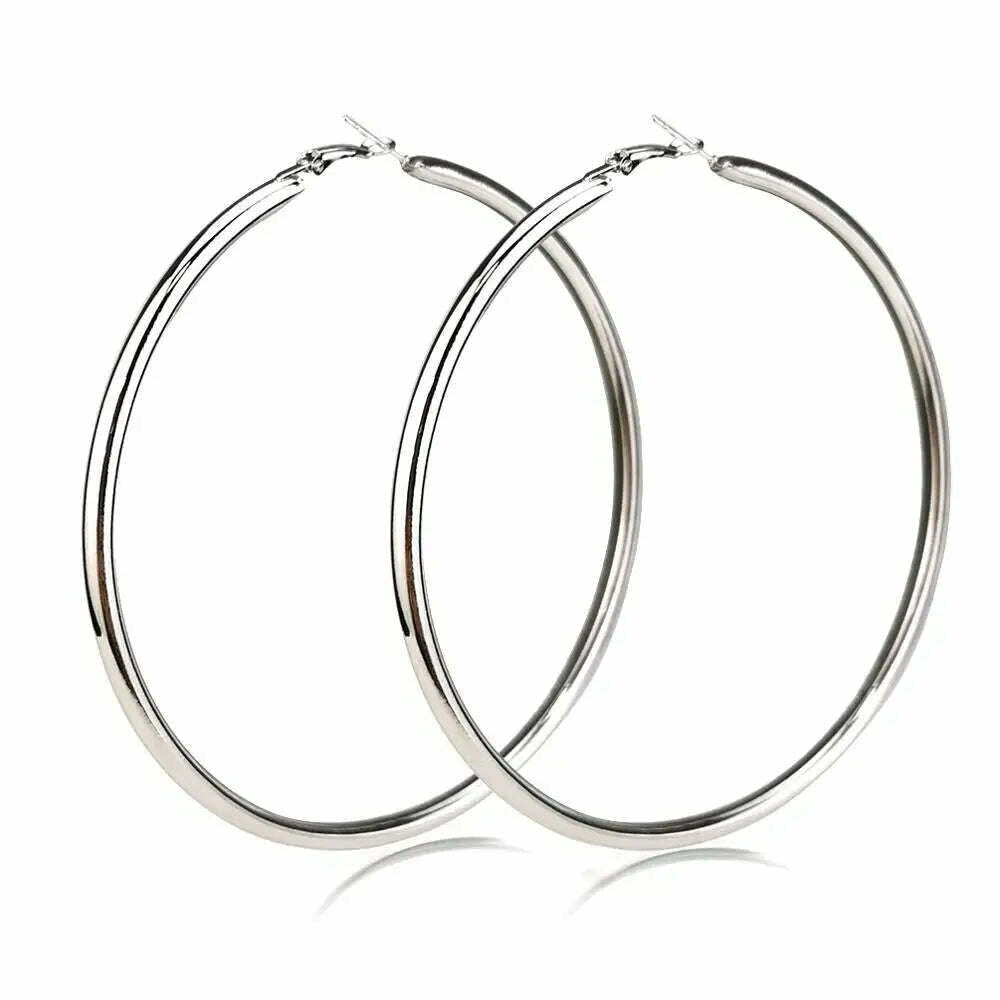 KIMLUD, MANILAI 120mm Oversize Big Hoop Earrings Gold Color Jewelry Fashion Punk Round Metal Pipe Statement Earrings Women Large Earring, Silver Color 10CM, KIMLUD Womens Clothes
