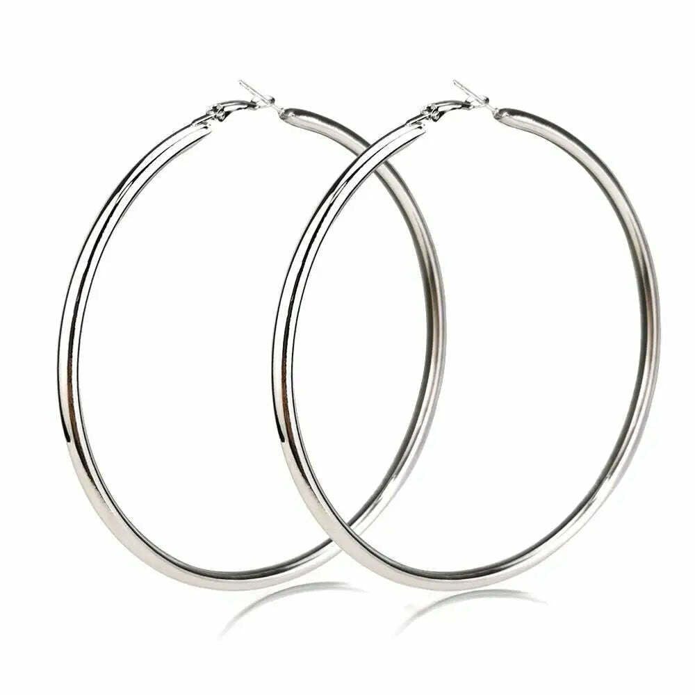 KIMLUD, MANILAI 120mm Oversize Big Hoop Earrings Gold Color Jewelry Fashion Punk Round Metal Pipe Statement Earrings Women Large Earring, Silver Color 10CM, KIMLUD APPAREL - Womens Clothes