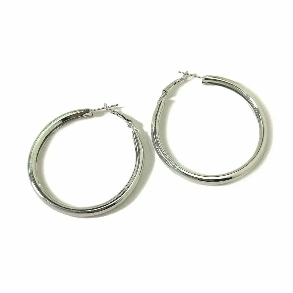 KIMLUD, MANILAI 120mm Oversize Big Hoop Earrings Gold Color Jewelry Fashion Punk Round Metal Pipe Statement Earrings Women Large Earring, Silver Color 5CM, KIMLUD Womens Clothes