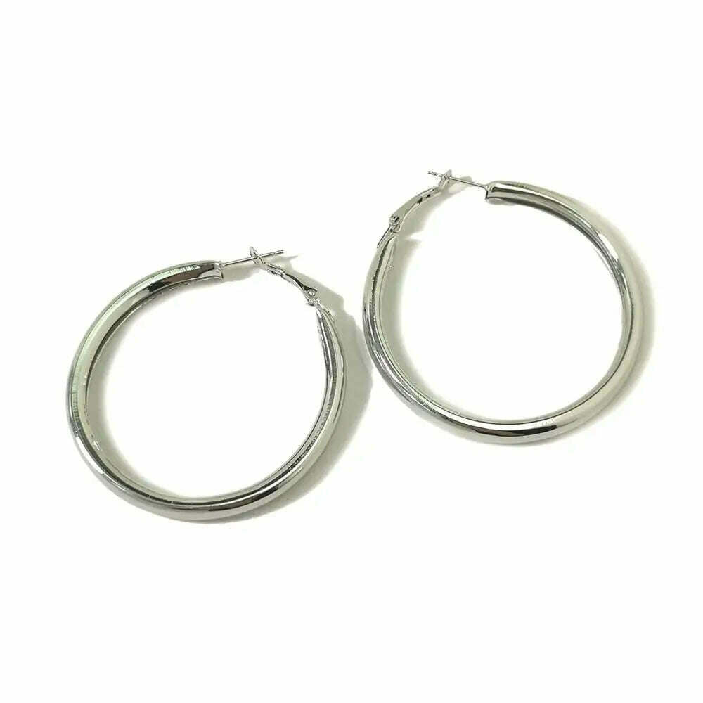 KIMLUD, MANILAI 120mm Oversize Big Hoop Earrings Gold Color Jewelry Fashion Punk Round Metal Pipe Statement Earrings Women Large Earring, Silver Color 5CM, KIMLUD APPAREL - Womens Clothes