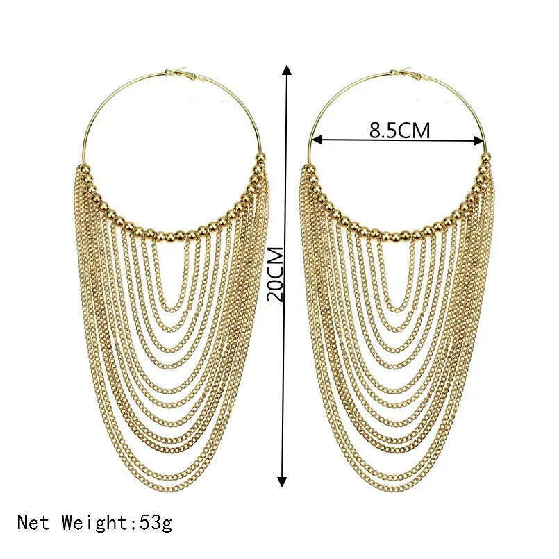 KIMLUD, MANILAI Fashion Circular Metal Long Tassel Earrings For Women Indian Jewelry Chain Dangle Earrings Gold Color Ball Pendientes, KIMLUD Womens Clothes