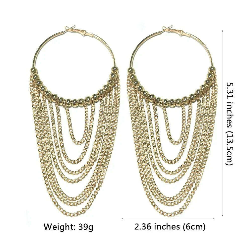 KIMLUD, MANILAI Fashion Circular Metal Long Tassel Earrings For Women Indian Jewelry Chain Dangle Earrings Gold Color Ball Pendientes, Gold Color Small, KIMLUD Womens Clothes