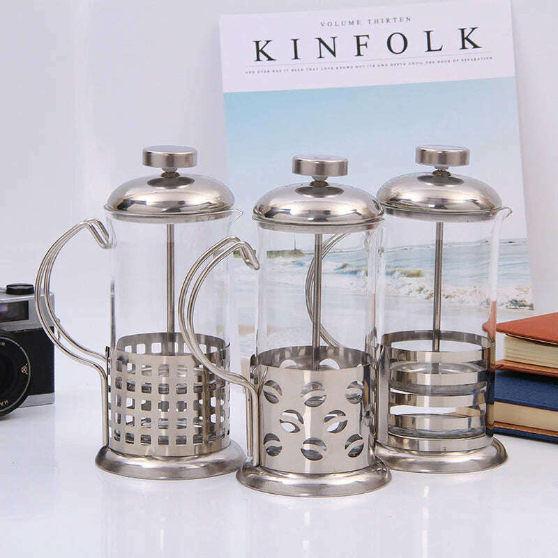 Manual Coffee Espresso Maker Pot French Coffee Tea Percolator Filter Stainless Steel Glass Teapot Cafetiere Press Plunger 350ml - KIMLUD