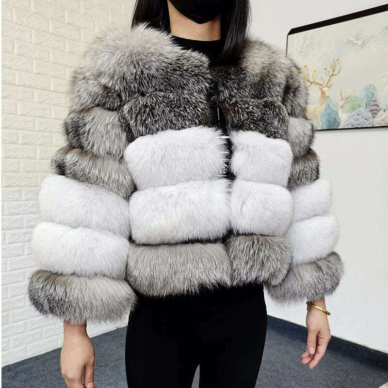 KIMLUD, Maomaokong 2023 Natural Real Fox Fur Coat Women Luxury Leather Fur Jackets Winter Female Clothes Silver fox Furry Vest, sleeves 50 / M, KIMLUD Womens Clothes