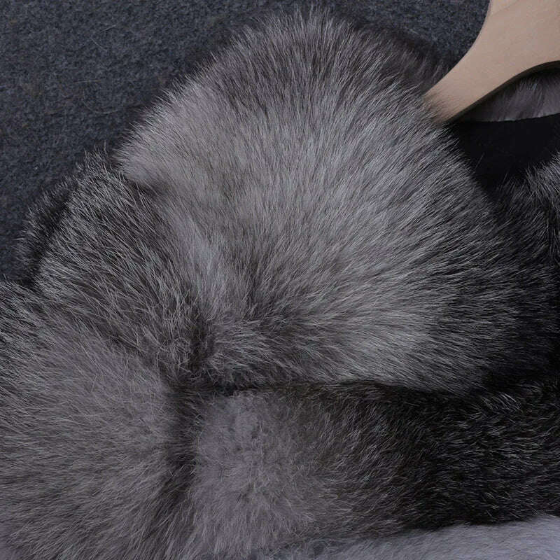 KIMLUD, Maomaokong 2023 Natural Real Fox Fur Coat Women Luxury Leather Fur Jackets Winter Female Clothes Silver fox Furry Vest, KIMLUD Womens Clothes