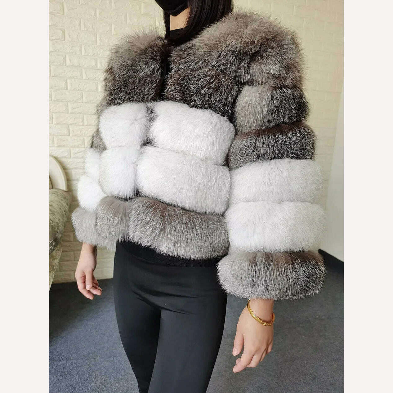KIMLUD, Maomaokong 2023 Natural Real Fox Fur Coat Women Luxury Leather Fur Jackets Winter Female Clothes Silver fox Furry Vest, KIMLUD Womens Clothes