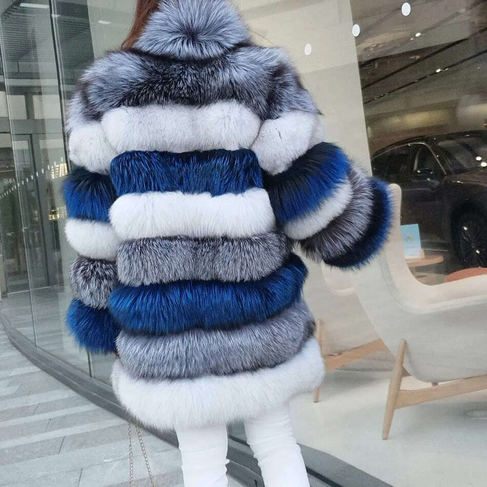 KIMLUD, Maomaokong 2023 Real Fur Coat Winter Women Silver Fox Fur Luxury Warm Thick Furry Fox Fur Coat Long Natural Fur Jackets, KIMLUD Women's Clothes