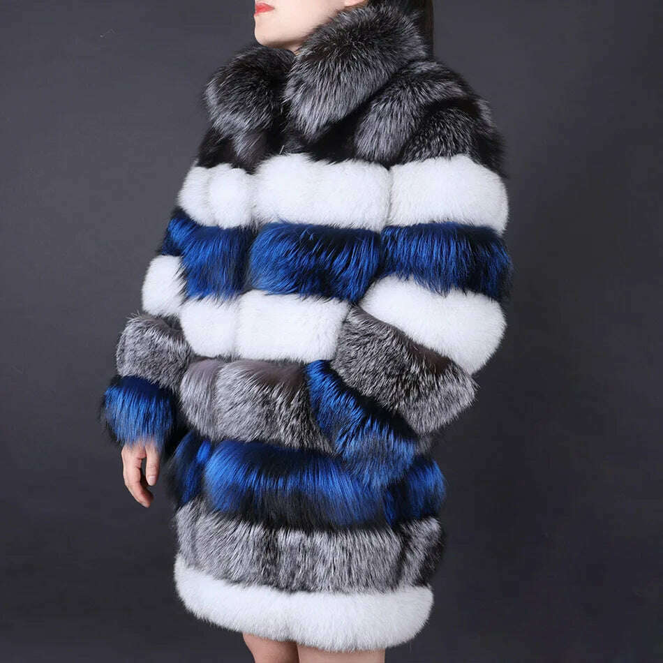 KIMLUD, Maomaokong 2023 Real Fur Coat Winter Women Silver Fox Fur Luxury Warm Thick Furry Fox Fur Coat Long Natural Fur Jackets, KIMLUD Womens Clothes