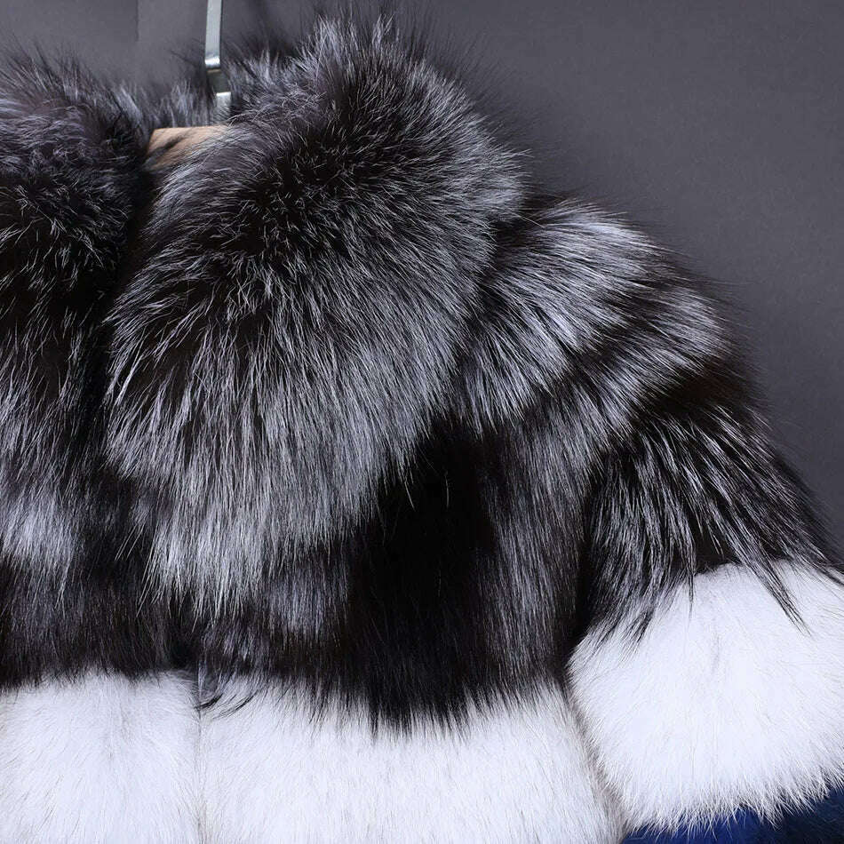 KIMLUD, Maomaokong 2023 Real Fur Coat Winter Women Silver Fox Fur Luxury Warm Thick Furry Fox Fur Coat Long Natural Fur Jackets, KIMLUD Womens Clothes
