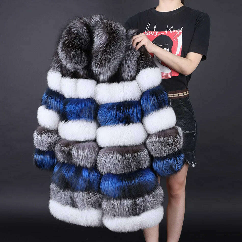 KIMLUD, Maomaokong 2023 Real Fur Coat Winter Women Silver Fox Fur Luxury Warm Thick Furry Fox Fur Coat Long Natural Fur Jackets, 301 / M-bust 80-88, KIMLUD Women's Clothes