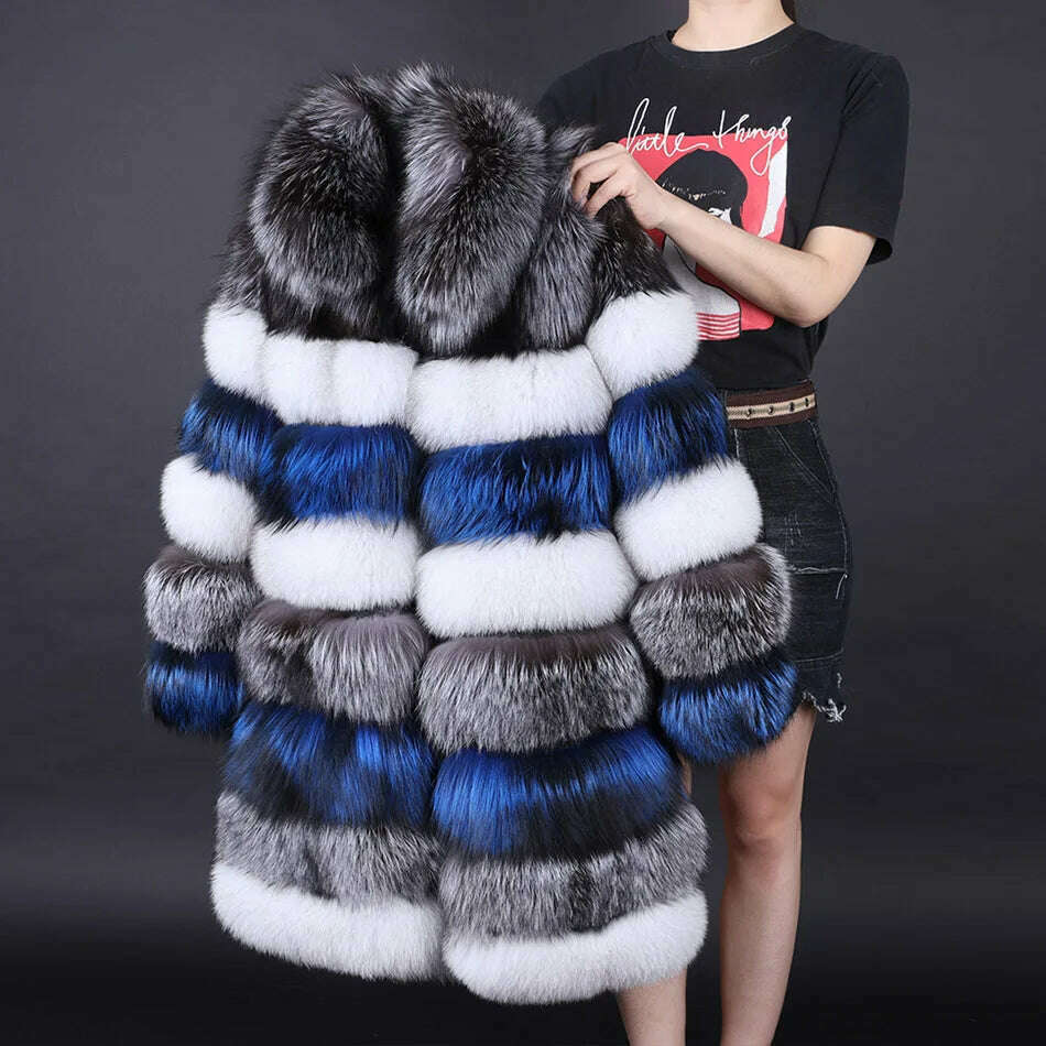 KIMLUD, Maomaokong 2023 Real Fur Coat Winter Women Silver Fox Fur Luxury Warm Thick Furry Fox Fur Coat Long Natural Fur Jackets, 301 / XL-bust 95-103, KIMLUD APPAREL - Womens Clothes
