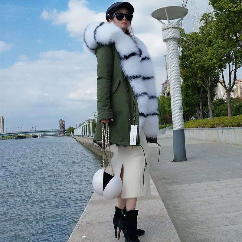KIMLUD, MAOMAOKONG 2023 Winter Women Real Fur Coat Fox Fur Liner Warm Jacket With Natural Fur Collar Silver Fox Big Collar Long Parkas, 6 / S, KIMLUD APPAREL - Womens Clothes