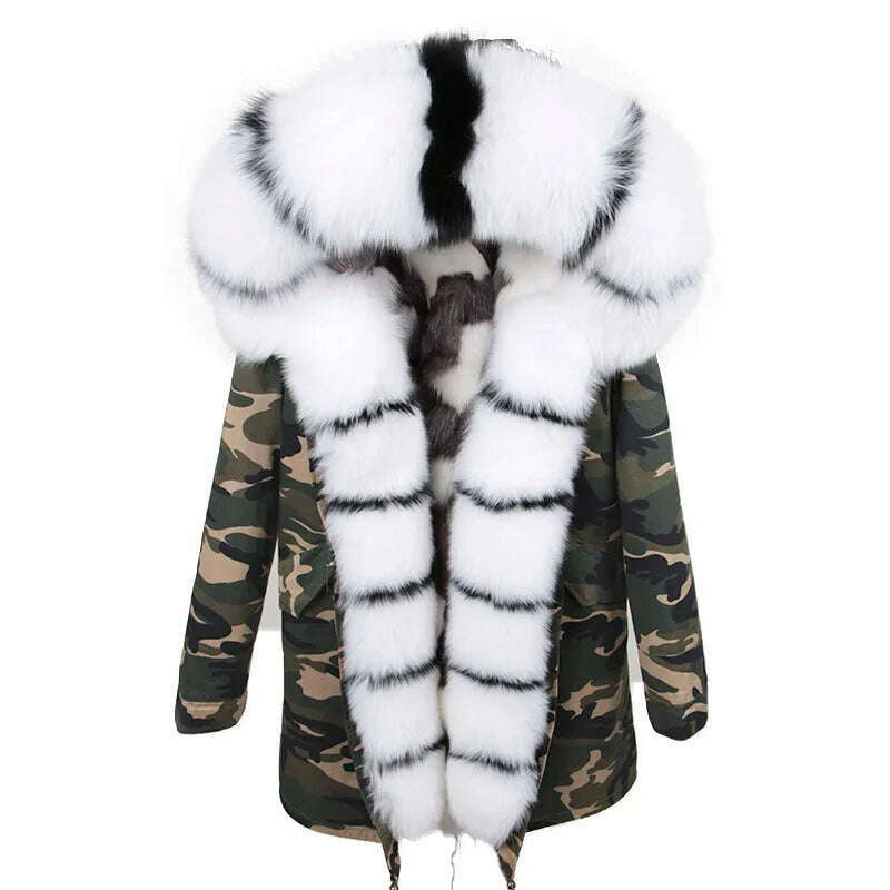 KIMLUD, MAOMAOKONG 2023 Winter Women Real Fur Coat Fox Fur Liner Warm Jacket With Natural Fur Collar Silver Fox Big Collar Long Parkas, 7 / S, KIMLUD Women's Clothes