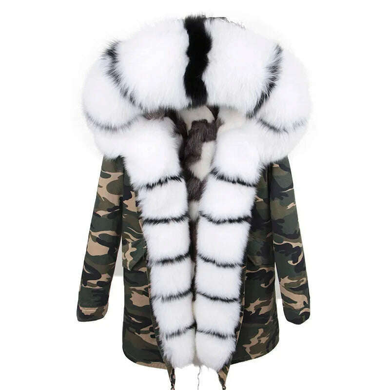 KIMLUD, MAOMAOKONG 2023 Winter Women Real Fur Coat Fox Fur Liner Warm Jacket With Natural Fur Collar Silver Fox Big Collar Long Parkas, 7 / S, KIMLUD APPAREL - Womens Clothes