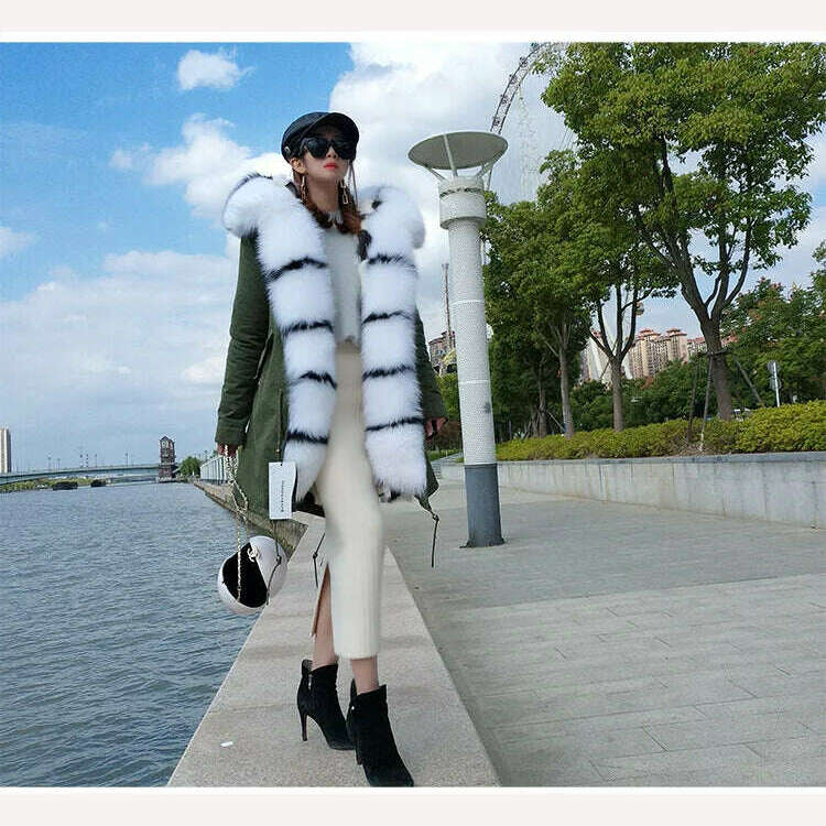 KIMLUD, MAOMAOKONG 2023 Winter Women Real Fur Coat Fox Fur Liner Warm Jacket With Natural Fur Collar Silver Fox Big Collar Long Parkas, KIMLUD Women's Clothes