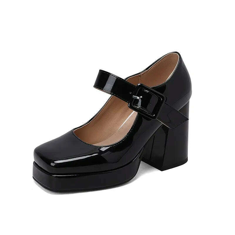 KIMLUD, Mary Janes classic ankle strap shoes women party dress OL shoes pu leather pumps thick high heels spring summer shoes lady pumps, black / 34, KIMLUD APPAREL - Womens Clothes