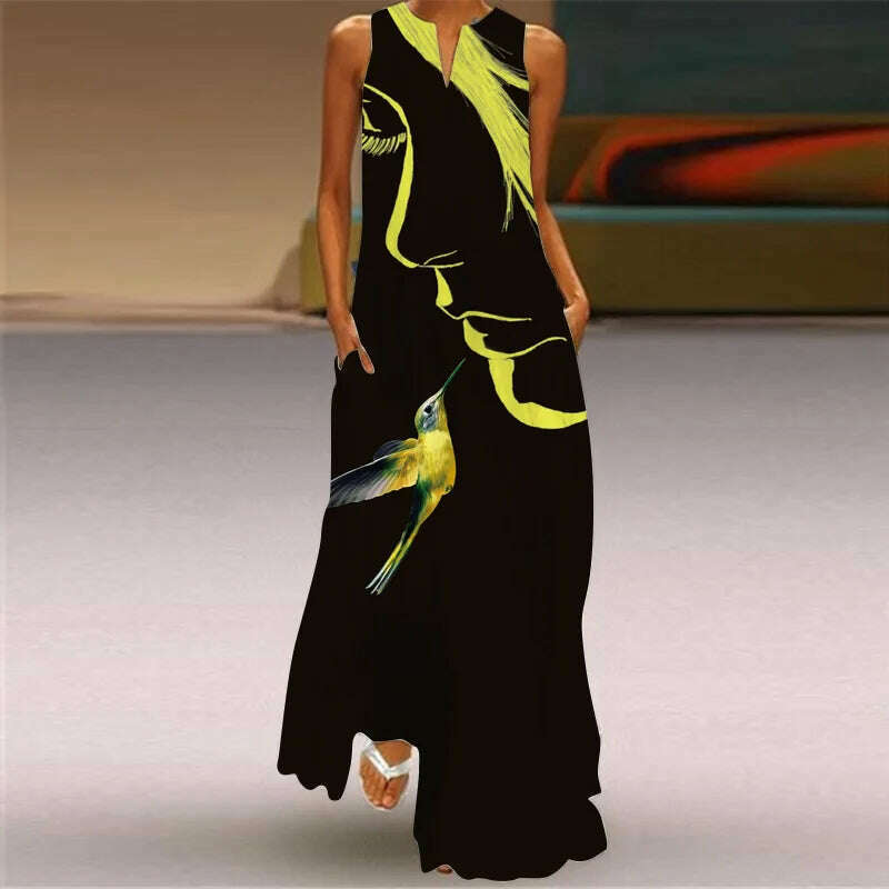 KIMLUD, Mask printing Dress Sexy Sleeveless Dress  V-Neck  Casual  Clothing Women, VLCQ-147 / 5XL, KIMLUD APPAREL - Womens Clothes