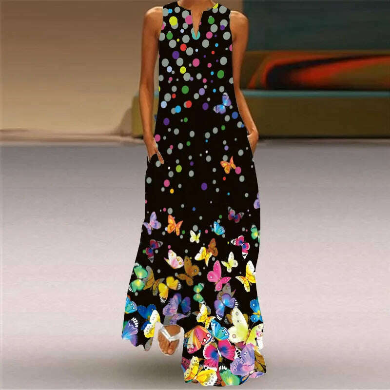 KIMLUD, Mask printing Dress Sexy Sleeveless Dress  V-Neck  Casual  Clothing Women, VLCQ-1 / 5XL, KIMLUD APPAREL - Womens Clothes