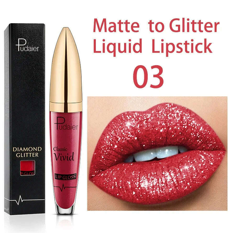 KIMLUD, Matte Glitter Liquid Lipsticks Diamond Shiny Lip Gloss Waterproof Long Lasting Pearl Lipgloss Women Lip Tint Makeup Maquillaje, 02, KIMLUD Womens Clothes