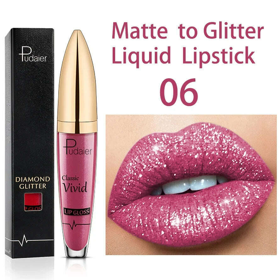 KIMLUD, Matte Glitter Liquid Lipsticks Diamond Shiny Lip Gloss Waterproof Long Lasting Pearl Lipgloss Women Lip Tint Makeup Maquillaje, 04, KIMLUD Womens Clothes