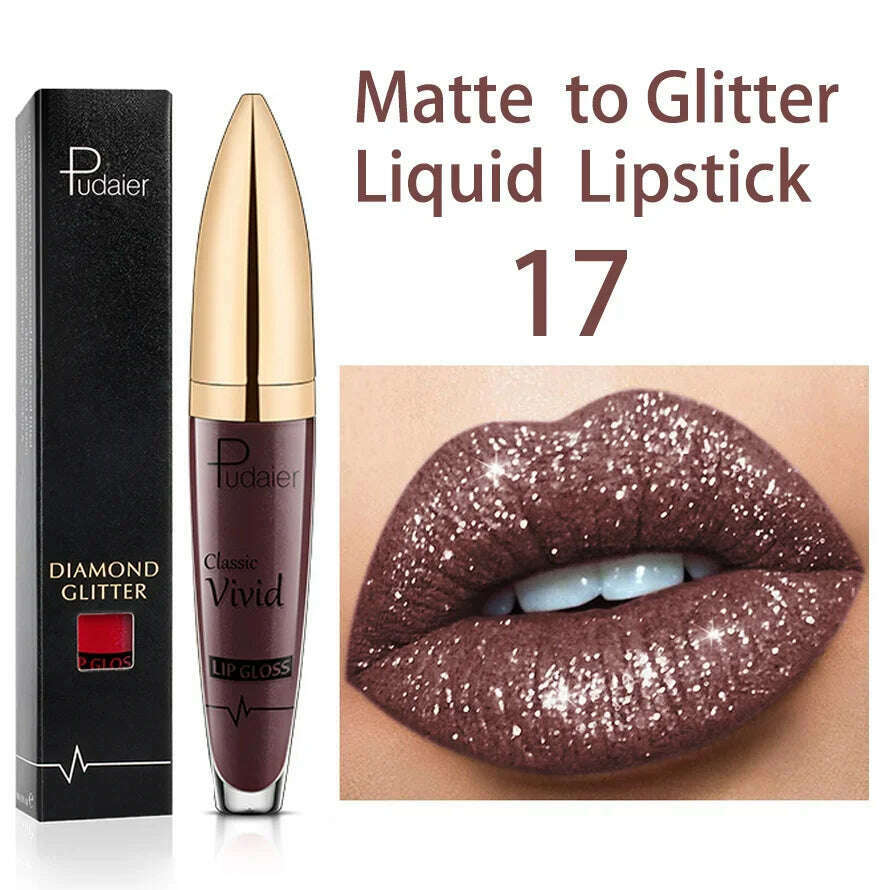 KIMLUD, Matte Glitter Liquid Lipsticks Diamond Shiny Lip Gloss Waterproof Long Lasting Pearl Lipgloss Women Lip Tint Makeup Maquillaje, 14, KIMLUD Women's Clothes