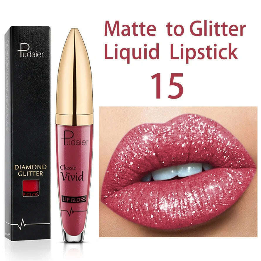 KIMLUD, Matte Glitter Liquid Lipsticks Diamond Shiny Lip Gloss Waterproof Long Lasting Pearl Lipgloss Women Lip Tint Makeup Maquillaje, 12, KIMLUD Women's Clothes