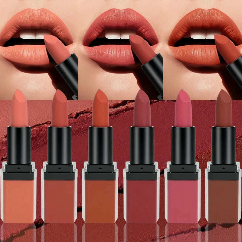 Matte Velvet Lip Gloss 6 Color Lipstick Smooth Easy To Color and Lasting  Waterproof Non Stick Cup Sexy Lipstick Holiday Gift