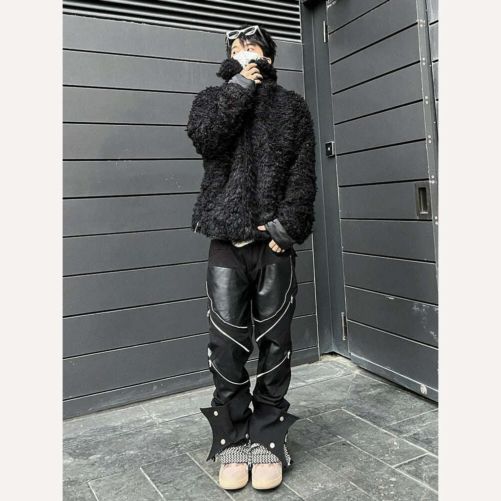 Mauroicardi Spring Autumn Long Black Patchwork Pu Leather Pants Men with Many Zippers Luxury Designer Clothing Trousers Fashions - KIMLUD