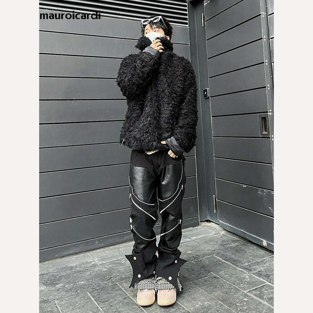 Mauroicardi Spring Autumn Long Black Patchwork Pu Leather Pants Men with Many Zippers Luxury Designer Clothing Trousers Fashions - KIMLUD