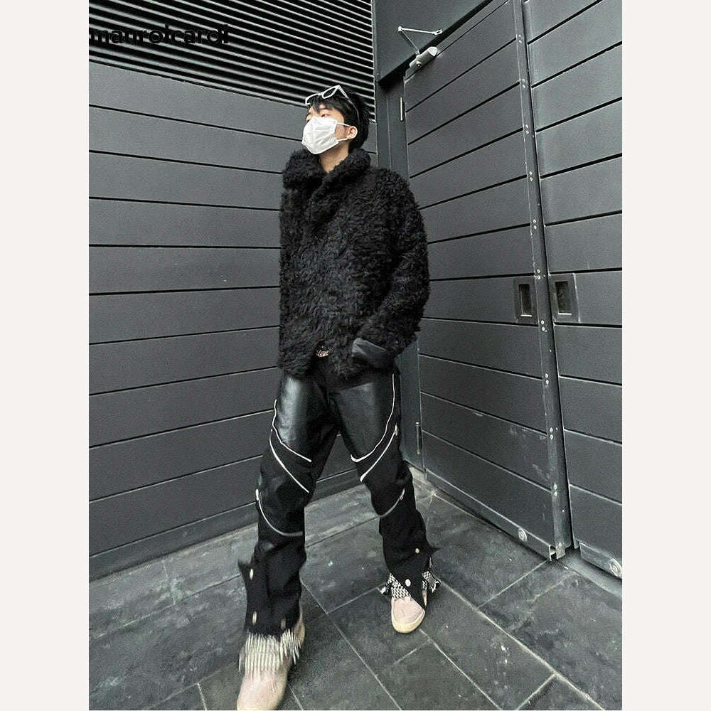 Mauroicardi Spring Autumn Long Black Patchwork Pu Leather Pants Men with Many Zippers Luxury Designer Clothing Trousers Fashions - KIMLUD