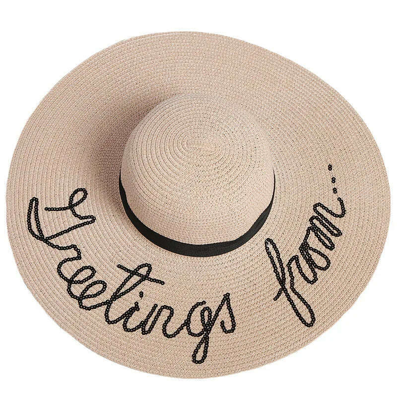 KIMLUD, MAXSITI U Sequin Letter Caps Sun Protection Straw Hats For Women Summer  Holiday  Large Sun Hat Oversized Beach Hat  Visor Hat, KIMLUD Women's Clothes