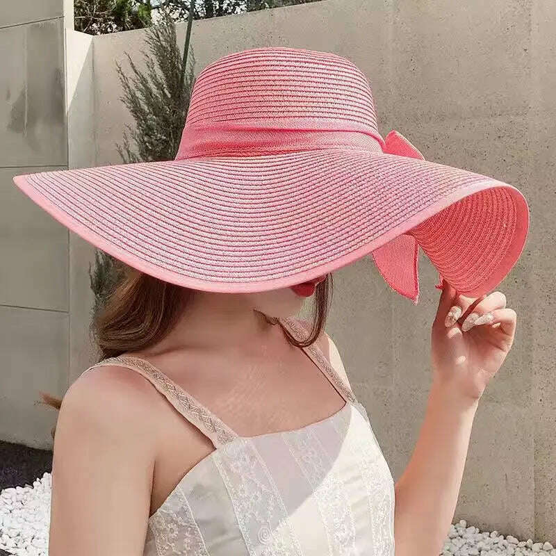 KIMLUD, MAXSITI U Summer Straw Hats Bowknot Steamer Breathable Sun Hat Women Holiday Beach Hat Sun Protection Cap Visor Hat sombreros, Pink, KIMLUD Womens Clothes